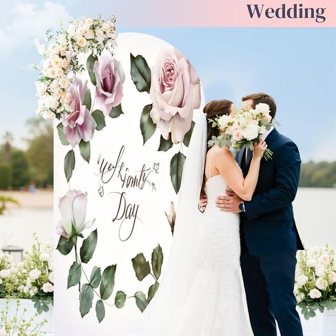 6FT Arch Backdrop Cover Flowers Leaves Watercolor Used as Greeting for Wedding Birthday Other Wedding Arch Cover Spandex Fitted Stretchy Backdrop Stand Covers for Wedding Birthday Party Decoration in Saudi Arabia
