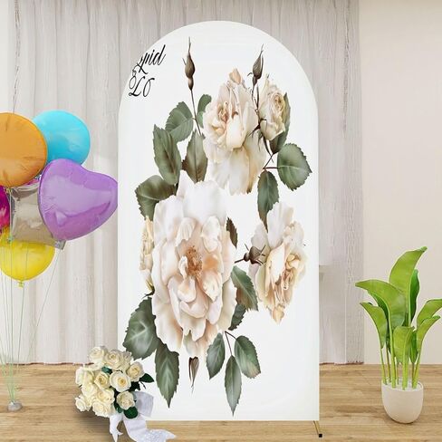 7.2FT Arch Backdrop Cover Bouquet Roses Watercolor Used as Greeting for Wedding Birthday Other Wedding Arch Cover Spandex Fitted Stretchy Backdrop Stand Covers for Wedding Birthday Party Decoration in Saudi Arabia