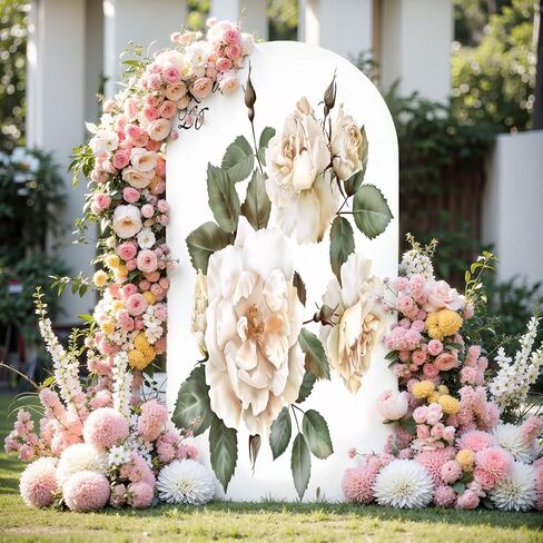 7.2FT Arch Backdrop Cover Bouquet Roses Watercolor Used as Greeting for Wedding Birthday Other Wedding Arch Cover Spandex Fitted Stretchy Backdrop Stand Covers for Wedding Birthday Party Decoration in Saudi Arabia