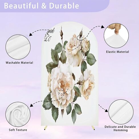 7.2FT Arch Backdrop Cover Bouquet Roses Watercolor Used as Greeting for Wedding Birthday Other Wedding Arch Cover Spandex Fitted Stretchy Backdrop Stand Covers for Wedding Birthday Party Decoration in Saudi Arabia