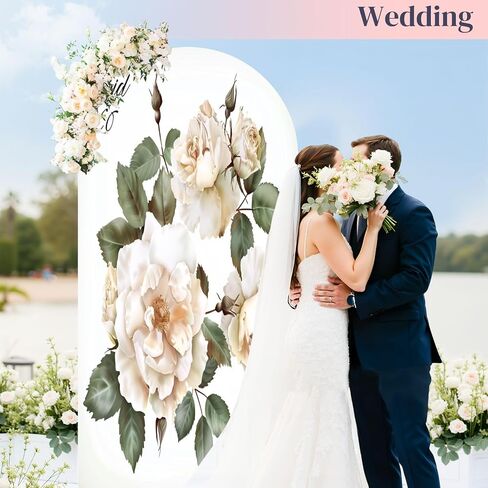 7.2FT Arch Backdrop Cover Bouquet Roses Watercolor Used as Greeting for Wedding Birthday Other Wedding Arch Cover Spandex Fitted Stretchy Backdrop Stand Covers for Wedding Birthday Party Decoration in Saudi Arabia
