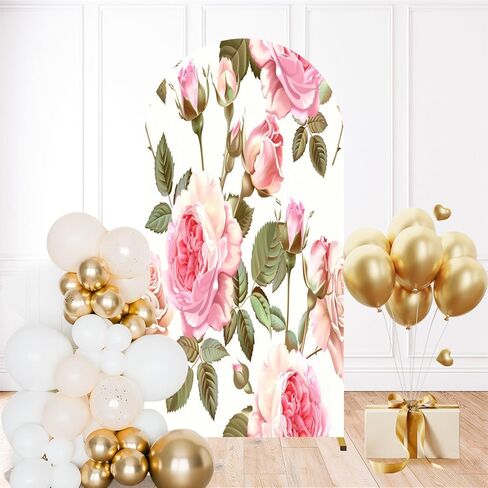 7.2FT Arch Backdrop Cover Bouquet Roses Watercolor Used as Greeting for Wedding Birthday Other Wedding Arch Cover Spandex Fitted Stretchy Backdrop Stand Covers for Wedding Birthday Party Decoration in Saudi Arabia