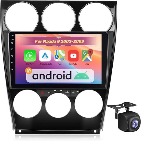 راديو سيارة 2+64G لسيارة Mazda 6 2002-2008 - Carplay لاسلكي وAndroid Auto - 9 بوصة Android 13 ستيريو مع WiFi/EQ/GPS + كاميرا رؤية خلفية AHD in Saudi Arabia