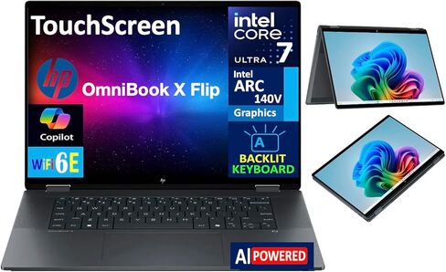 HP OmniBook X Flip 2-in-1 AI Powered 2-in-1 Laptop 16.0" Touchscreen IPS WUXGA Display (Intel Ultra 7-256V, 16GB LPDDR5X, 8TB PCIe SSD, Backlit KB, Thunderbolt 4, WiFi 6E, Win 11 Pro) w/USB-C Dock in Saudi Arabia