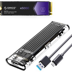 ORICO e5000 2TB NVMe SSD and TCM2 USB 3.2 Gen 2 Transparent M.2 Enclosure Bundle with 10Gbps Speed and Tool-Free Installation