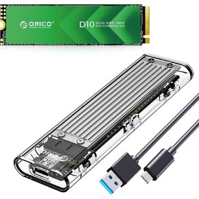 ORICO D10 1TB M.2 NVMe SSD and TCM2 USB 3.2 Gen 2 Transparent Silver NVMe SSD Enclosure Bundle for High-Speed External Storage