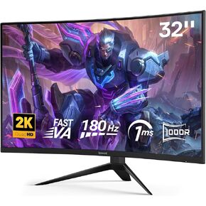 Redragon GM32 32" Curve Gaming Monitor - QHD 2560x1440, 180Hz, 1.76ms, Support FreeSync & G-Sync, 1000R Curvature, Tilt Adjustable, DisplayPort HDMI, VESA Wall Mount, Fast VA Computer Monitor