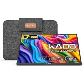 Kado 15.6" Full HD Portable Monitor, Second Display IPS 1920x1080 HDMI USB Type-C Laptop Screen Extender, 180° Kickstand Carrying Case, Wall/Arm Mount for PC, Mac, Phone, Dex, Tablet, Xbox and PS4/PS5