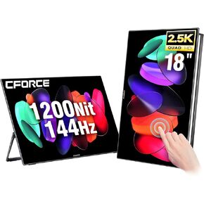c-force 18" (Mini LED) Portable Monitor 2.5K 2560x1600 144Hz QHD Travel-Portable Laptop Touch Screen, 100% DCI-P3, 1200cd/m², HDR1000, External Monitor for Laptop Phone PS5 Switch, VESA & Metal Body