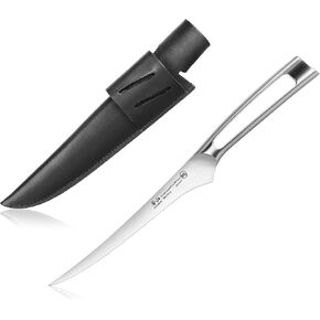 Cangshan TN1 Series 1021639 Swedish 14C28N Steel Forged 7-Inch Fillet Knife and Leather Sheath Set
