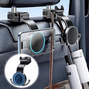 Car Phone Headrest Holder Car Back Seat Headrest Phone Mount for Kids, 2in1 Backseat Holder with Seat Hidden Hook, Road Trip, Compatible with iPhone/Google, Other Smartphones (for Magsafe)
