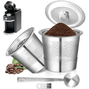 2 Pack Reusable K Cups Fit for Keurig 1.0 - Stainless Steel Coffee Pod Filter, Refillable K cup Compatible with Keurig 1.0 Coffee Maker with 15mL Spoon, Cleaning Brush & 4 Rubber Ring