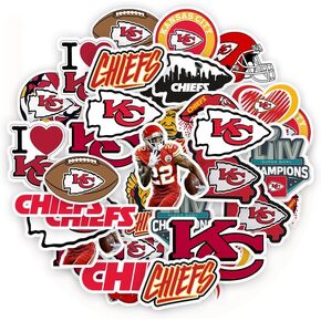 35 PCS Sports Stickers for Chiefs PVC Sticker for Teens，DIY Decoration Waterproof Stickers