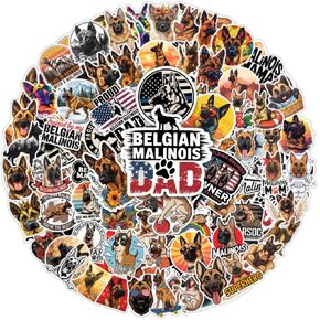64pcs Belgian Malinois Stickers Waterproof Decals for Water Bottles Laptop Luggage Computer Scrapbooking Teens Adults Girls Kids Funny Party Birthday Decorations