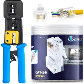 حزمة - 2 عناصر: RJ45 Crimp Tool + 100 Pack of Cat5e تمر عبر الموصلات.