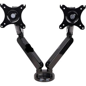 Q5D Gas Spring Desktop 10-27 Inch Dual Monitor Holder Full Motion LCD Mount Arm with 2 USB Ports Loading 2-9kgs Each Head