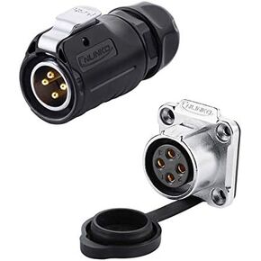 CNLINKO 4 Pin Power Industrial Circular Connector, Male Plug & Female Panel Mount Receptacles Socket Jack, Outdoor Waterproof IP67, Easy Plug and Pull, AC DC