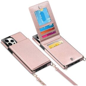 Vofolen for iPhone 12 Pro Max Wallet مع حامل البطاقة Crossbody Lanyard Clasp Clasp Clasp Highted Duttor Detective Leather Walleio Wallet Wallet for iPhone 12 Pro Max for Women Rose Gold