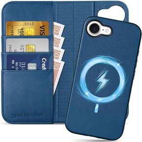 SHIELDON Case for iPhone 16e 6.1", Genuine Leather Removable Folio Wallet Magnetic Wireless Charging RFID Blocking Card Holder Kickstand Shockproof Compatible with iPhone 16e 2025 - Retro Coffee