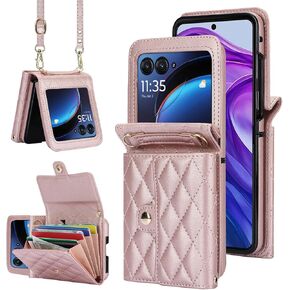 for Motorola Razr 2024 Wallet Case with Card Holder, Crossbody Wallet Leather with RFID Blocking Detachable Lanyard Magnetic Flip Case for Motorola Razr 2024 (Black) in Kuwait