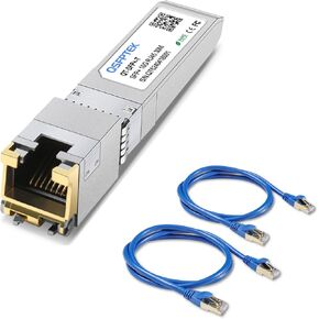 QSFPTEK 10GBASE-T SFP+ to RJ45 Transceiver, 10G Ethernet Copper Module, with 2pcs 0.5M CAT8 Ethernet Cable, Blue High Speed STP Internet Cable RJ45 Patch Cable for SFP Module, Computer, Laptop, etc