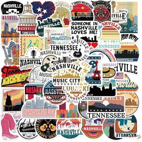 Nashville Music City Stickers,50 PCS Tennessee Waterproof Vinyl Decals for Water Bottles Laptop Luggage Cup Computer Mobile Phone Skateboard Guitar Helmet Snowboard Décor (Nashville)