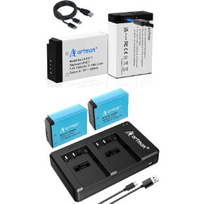 Artman LP-E17 Battery 4-Pack and Rapid Dual Charger, LP E17 USB-C Batteries for Canon EOS R100 R50 RP R10 R8, Rebel T8i, T7i, T6i, T6s, SL2 SL3, M3, M5, M6, 77D 200D 250D 750D 760D 800D 8000D Camera
