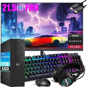 Dell Optiplex Desktop PC 3050 SFF Computer and Monitor 21.5" FHD, Intel Core i5-6500 w/AMD Radeon R5 340X, 1TB SSD, 16GB RAM, RGB Headset, WiFi, BT Windows 10 Pro (Renewed)