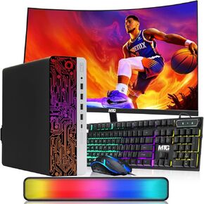 HP ProDesk Desktop RGB Computer PC Intel i5-6th Gen. Quad-Core Processor 16GB DDR4 Ram 256GB SSD, 24 Inch Curved Monitor, Gaming Keyboard and Mouse, Built-in WiFi, Win 10 Pro (Renewed)