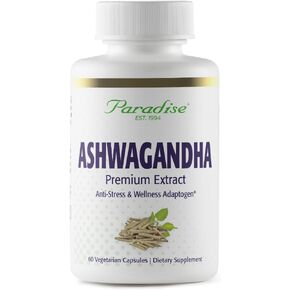 Paradise Herbs Organic Ashwagandha, Ayurvedic Adaptogen, Vegan, Non GMO, Gluten Free, 60 Vegetarian Capsules
