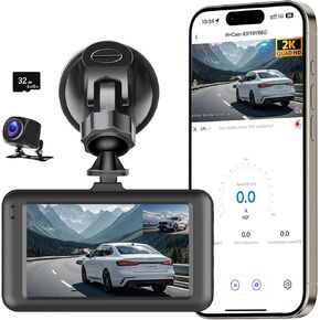 DASH DASH CAM الأمامي والخلفي 2K+1080P | WiFi Car Camera Recorder | بطاقة 32 جيجابايت شملت | الرؤية الليلية ، مراقبة وقوف السيارات ، تسجيل حلقة ، مستشعر G ، زاوية واسعة