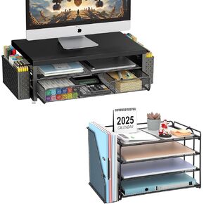 gianotter 4-Tier Paper Organizer + Monitor Stand with Storage (Black)