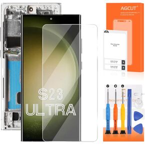 OLED for Samsung Galaxy S23 Ultra Screen Replacement for Display Samsung S23 Ultra LCD SM-S918B SM-S918U LCD Digitizer Touch Screen Assembly with Frame (US Version,Support Fingerprint) (Silver)