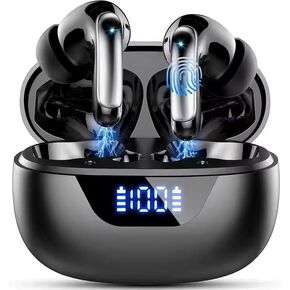 سماعات أذن لاسلكية عالية الدقة مع صوت Hi-Fi ، بطارية 36 ساعة ، تقليل الضوضاء ، علبة شحن 300 مللي أمبير في الساعة ، شاشة LED ، أسود