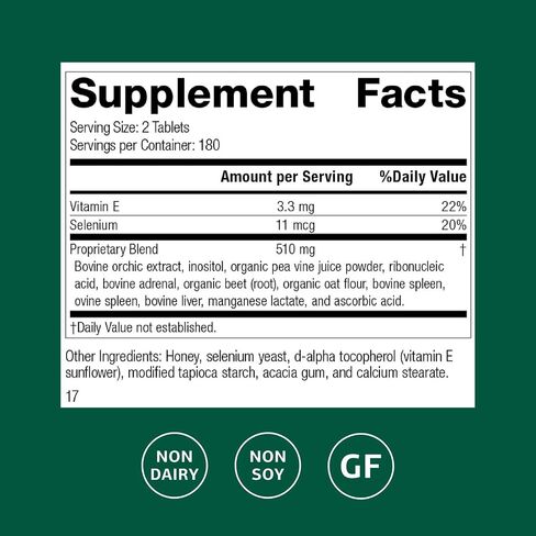 Standard Process Cataplex E - Whole Food RNA Supplement and Antioxidant with D-Alpha Tocopherol Vitamin E, Beet Root, Ascorbic Acid, Inositol, Selenium, and Honey - 90 Tablets in Saudi Arabia