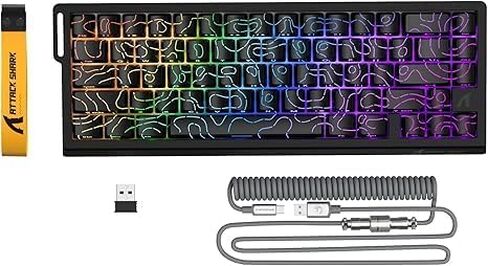 Attack Shark X68PRO HE Rapid Trigger Gaming Keyboard - 8KHz Polling Rate, Actuation Point Adjustable, Magnetic Switches, PBT Keycaps, RGB Backlight, Coiled Cable for PC/Mac - Black Contour in Saudi Arabia