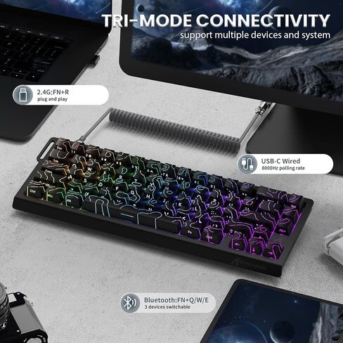 Attack Shark X68PRO HE Rapid Trigger Gaming Keyboard - 8KHz Polling Rate, Actuation Point Adjustable, Magnetic Switches, PBT Keycaps, RGB Backlight, Coiled Cable for PC/Mac - Black Contour in Saudi Arabia