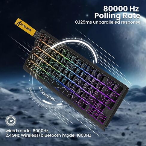 Attack Shark X68PRO HE Rapid Trigger Gaming Keyboard - 8KHz Polling Rate, Actuation Point Adjustable, Magnetic Switches, PBT Keycaps, RGB Backlight, Coiled Cable for PC/Mac - Black Contour in Saudi Arabia