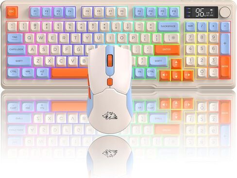 Ziyou Lang T96 لوحة مفاتيح ألعاب لاسلكية وسرد الماوس ، Bluetooth المزدوج/2.4G RGB لوحة مفاتيح الميكانيكية RGB مع عرض ذكي ومقبض ، 4000 DPI MOUSE MOUSE لجهاز الكمبيوتر المحمول MAC in Kuwait