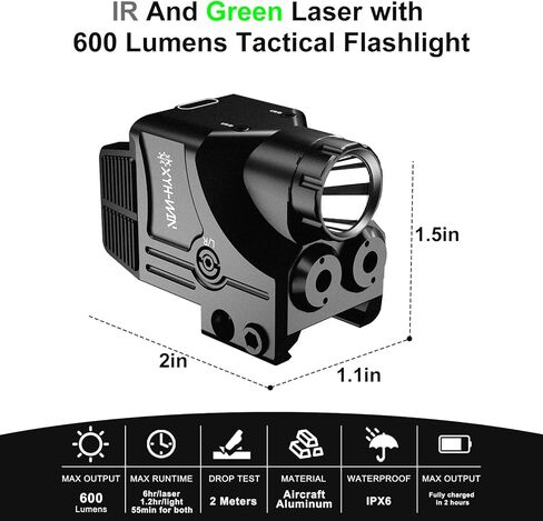 مجموعة إضاءة ليزر XYH-Win Taurus G3 G3C باللون الأخضر والأشعة تحت الحمراء (IR) 3 في 1، 600 لومن من الألومنيوم التكتيكي للمسدس، قابلة لإعادة الشحن من النوع C in Kuwait