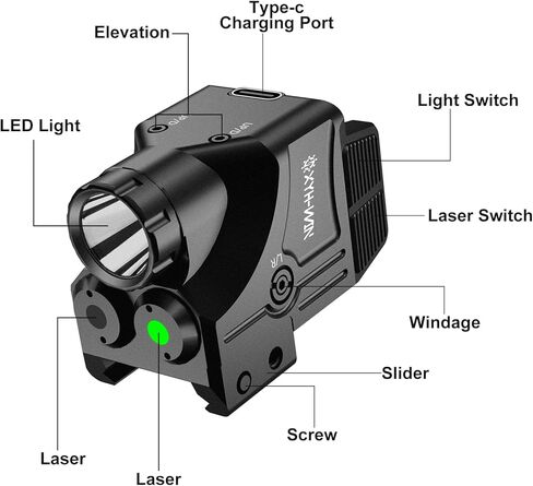 مجموعة إضاءة ليزر XYH-Win Taurus G3 G3C باللون الأخضر والأشعة تحت الحمراء (IR) 3 في 1، 600 لومن من الألومنيوم التكتيكي للمسدس، قابلة لإعادة الشحن من النوع C in Kuwait
