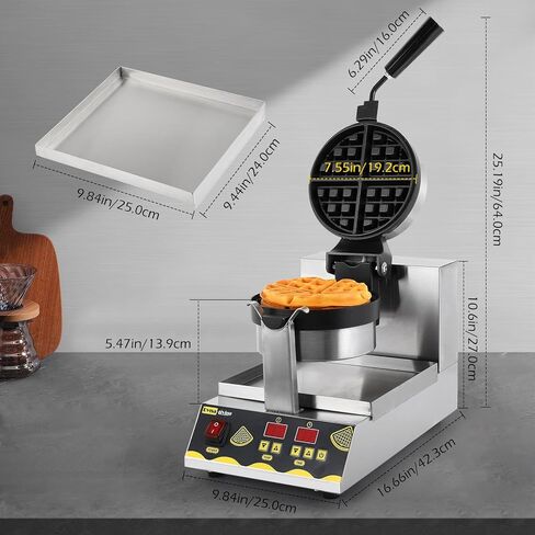 صانعة الوافل التجارية من Dyna-Living بقدرة 110 فولت 1200 واط، صانعة الوافل البلجيكية الذكية تدور 180 درجة، صانعة الوافل المستديرة غير اللاصقة، ماكينة الوافل الحديدية الاحترافية للمطعم in Kuwait