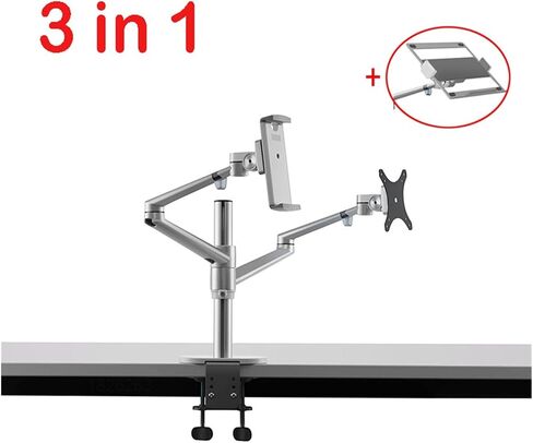 OL-3T الألومنيوم 3 في 1 ارتفاع سطح المكتب قابل للتعديل مزدوج الذراع 17-32 بوصة حامل الشاشة +10-17 بوصة حامل كمبيوتر محمول +14 بوصة الجهاز اللوحي (أسود) in Saudi Arabia