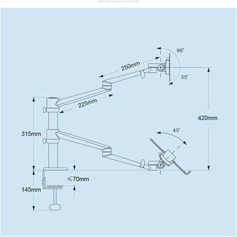 OL-3T الألومنيوم 3 في 1 ارتفاع سطح المكتب قابل للتعديل مزدوج الذراع 17-32 بوصة حامل الشاشة +10-17 بوصة حامل كمبيوتر محمول +14 بوصة الجهاز اللوحي (أسود) in Saudi Arabia