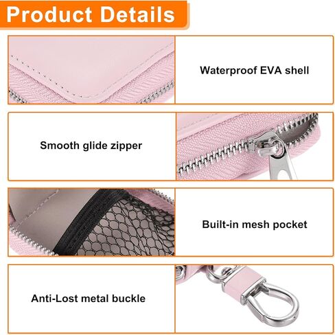HARFINGTON Earbuds Cases, Earphone Case Holder, PU Leather Ear Buds Case Zipper Organizer Small with Mesh Pocket for USB Cable, Wireless Wired Earphones, Pink in Saudi Arabia