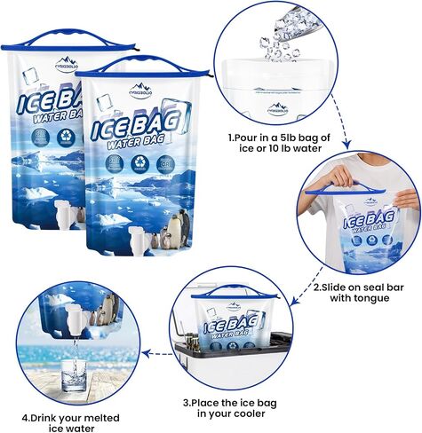 CamiceBolso Reusable Ice Bag 2.5lb Ice Cube Bag, Ice Bags for Cooler 2 Pack,Leakproof Collapsible Water Container Long Lasting Dry Freezer Packs for Camping Hiking. in Saudi Arabia