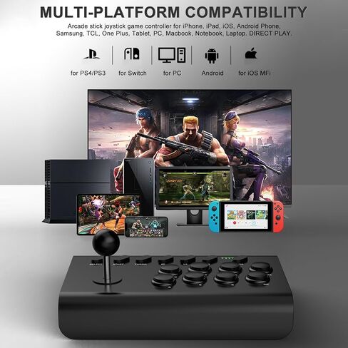 عصا التحكم arVin Arcade Fight Stick للتبديل، PS4، PS3، جهاز التحكم في Arcade Rocker لأجهزة iPhone iPad Android Tablet مع Turbo، Marco Programming، حامل هاتف للمحاكيات / الألعاب السحابية / NeoGeo mini in Kuwait