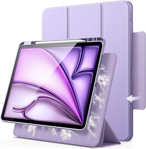 JETech Magnetic Detachable Case for iPad Air 13-Inch M3/M2 (2025/2024) with Pencil Holder, Removable Rotating Clear Cover, Portrait/Landscape Stand with Raised Screen View (Purple) in Saudi Arabia
