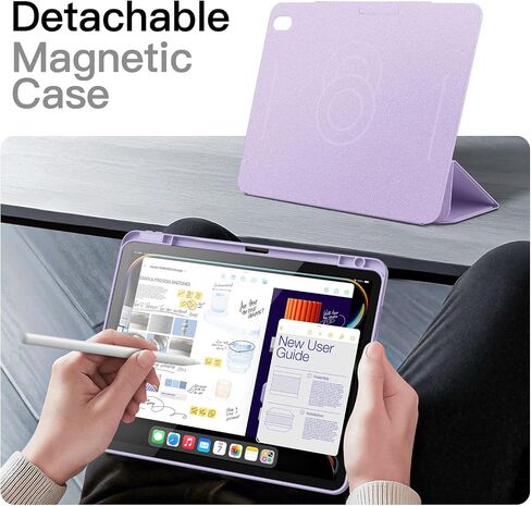 JETech Magnetic Detachable Case for iPad Air 13-Inch M3/M2 (2025/2024) with Pencil Holder, Removable Rotating Clear Cover, Portrait/Landscape Stand with Raised Screen View (Purple) in Saudi Arabia