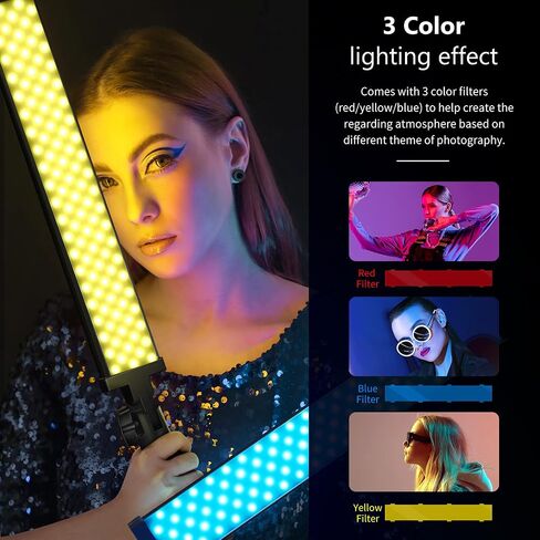 Neewer 3 Packs 2.4 GHz LED Light Stick Photography Lighting Kit with 3 Color Filters - Remote Dimmable 3200k-5600K 21W CRI 95 with Boom Arm Stand, Filters(Red/Yellow/Blue) and Bag, Battery Applicable in Saudi Arabia